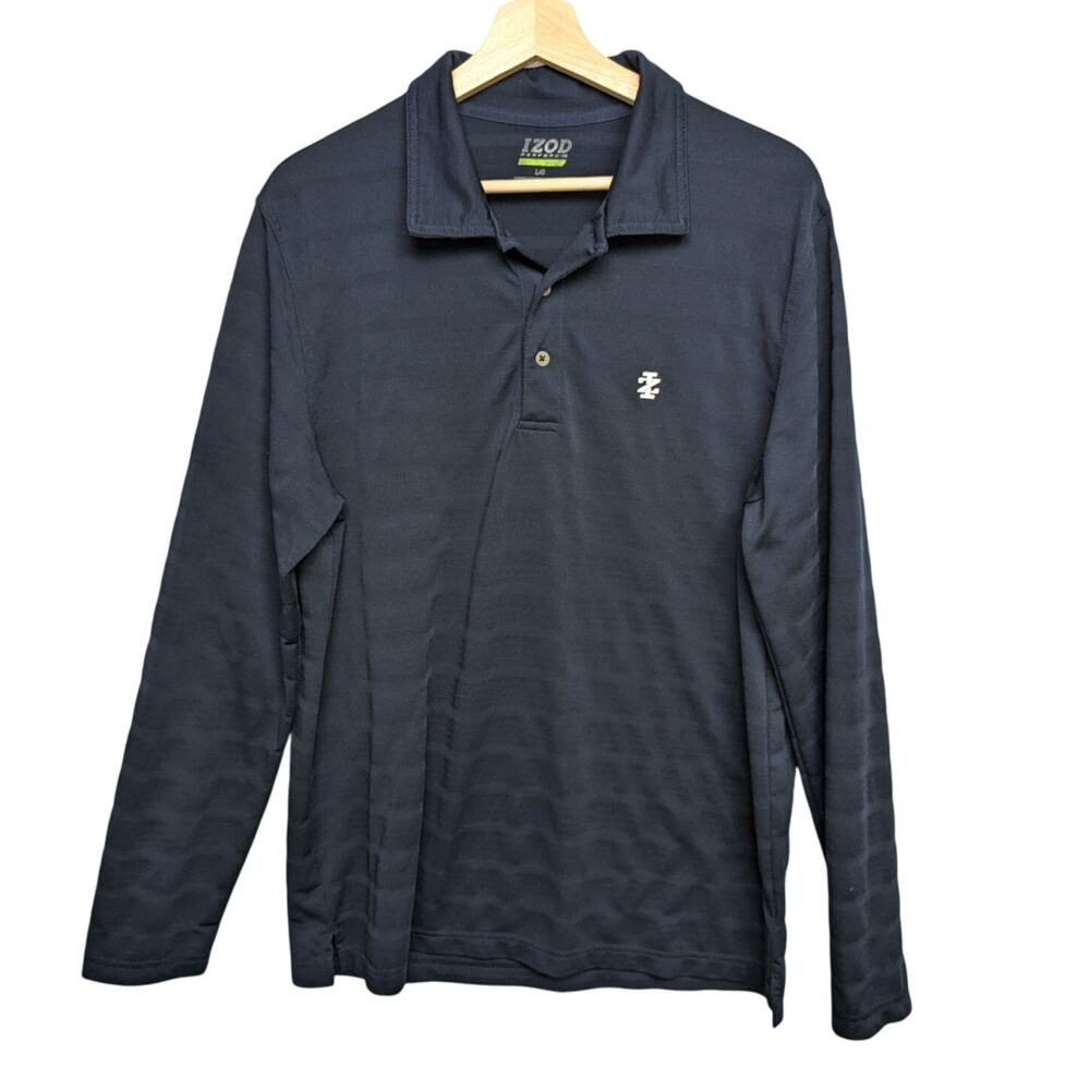 Izod Golf Performance Long Sleeve Polo Shirt Navy Blue Collared Men's Size Large